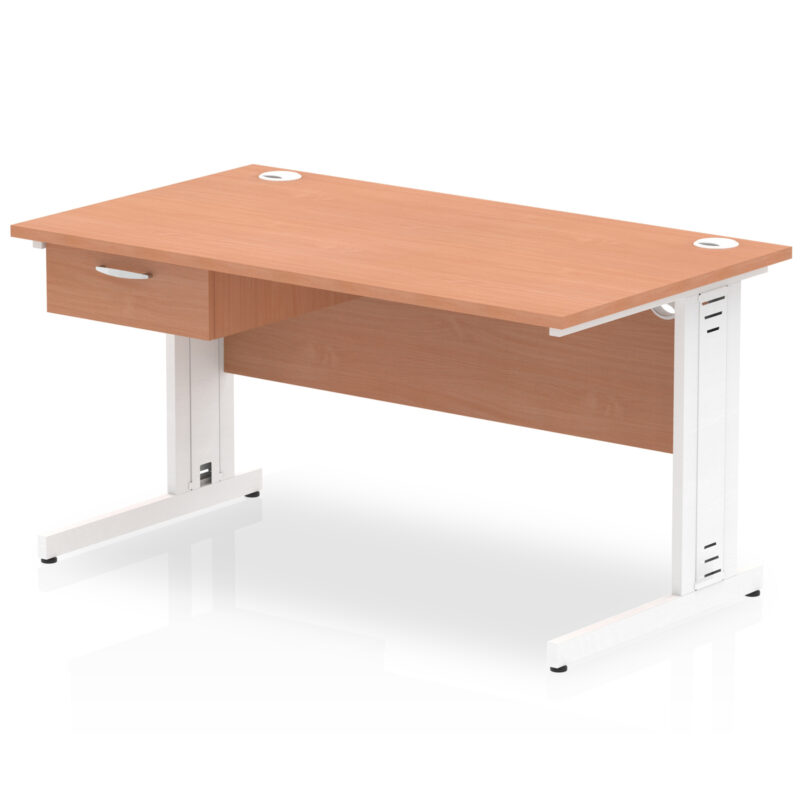 Surge Cable Managed Straight Desk White Frame With Single One Drawer Fixed Pedestal - Image 8