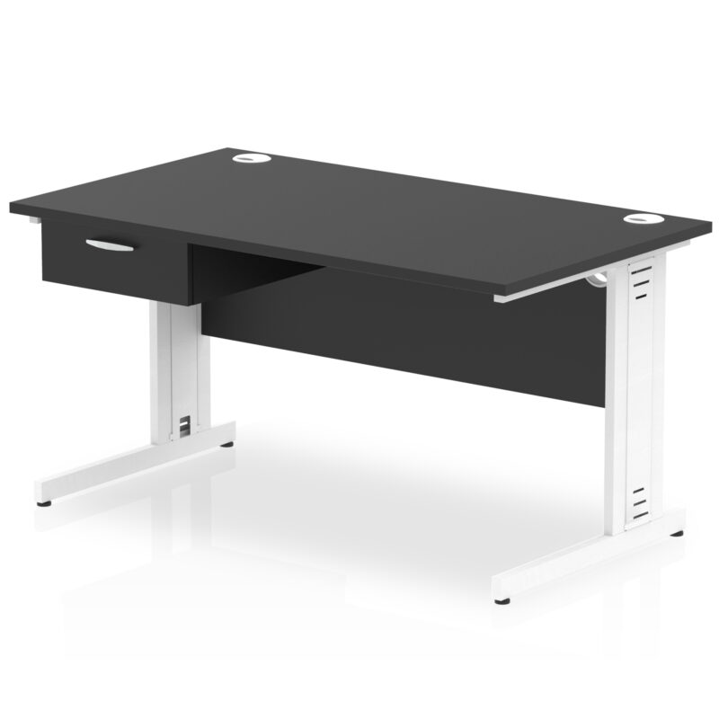 Surge Cable Managed Straight Desk White Frame With Single One Drawer Fixed Pedestal - Image 9