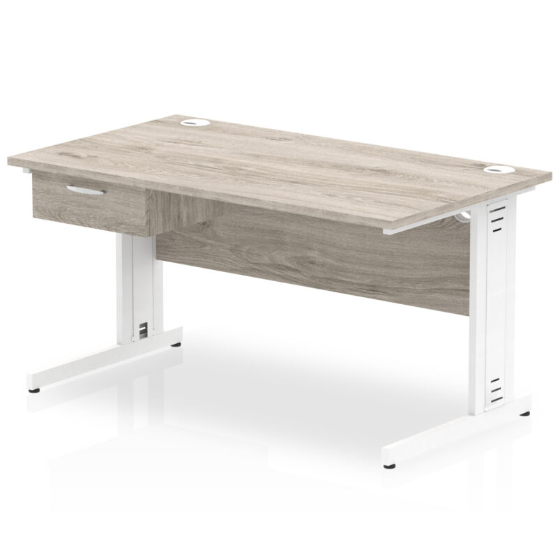 Surge Cable Managed Straight Desk White Frame With Single One Drawer Fixed Pedestal - Image 10