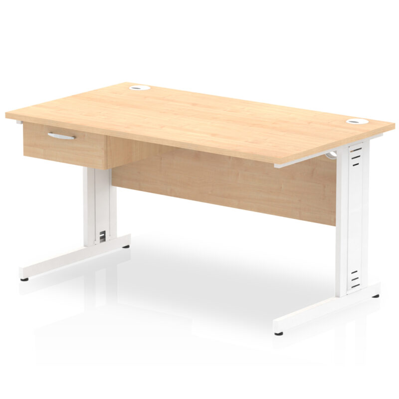 Surge Cable Managed Straight Desk White Frame With Single One Drawer Fixed Pedestal - Image 11
