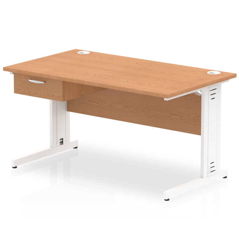 Surge Cable Managed Straight Desk White Frame With Single One Drawer Fixed Pedestal - Image 12