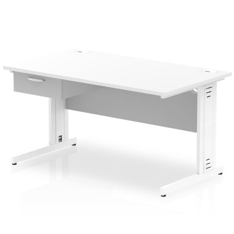 Surge Cable Managed Straight Desk White Frame With Single One Drawer Fixed Pedestal - Image 13