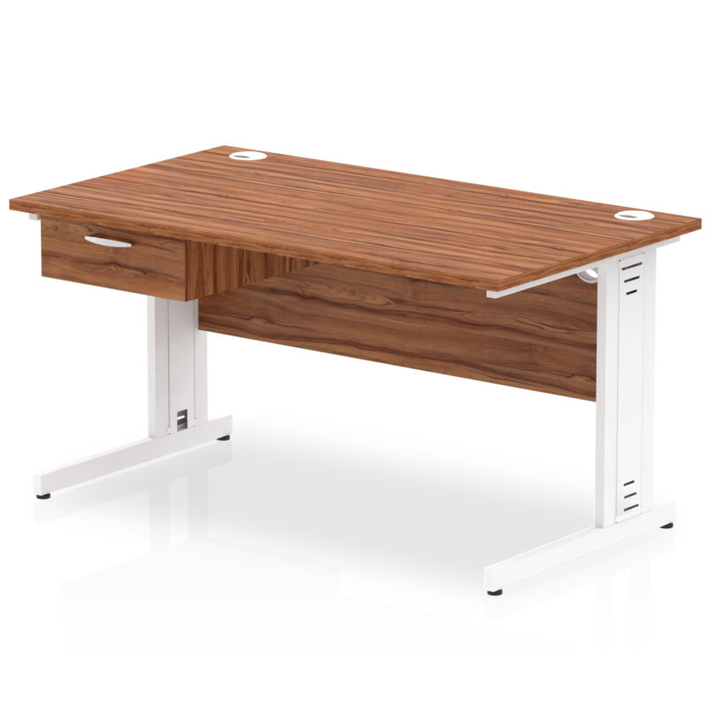 Surge Cable Managed Straight Desk White Frame With Single One Drawer Fixed Pedestal - Image 14