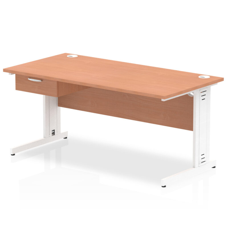 Surge Cable Managed Straight Desk White Frame With Single One Drawer Fixed Pedestal - Image 15