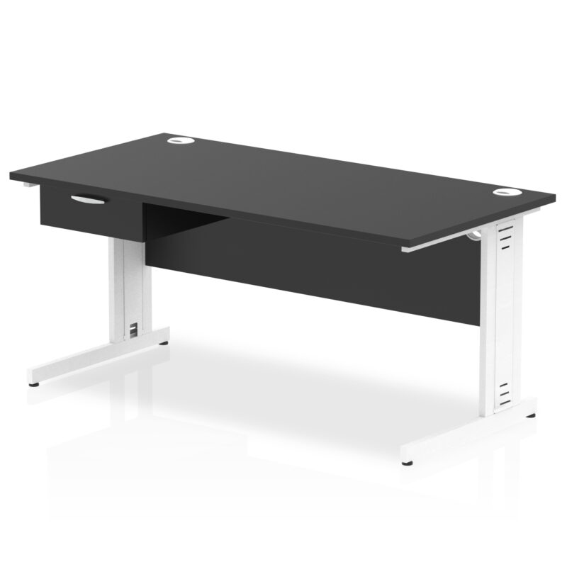 Surge Cable Managed Straight Desk White Frame With Single One Drawer Fixed Pedestal - Image 16