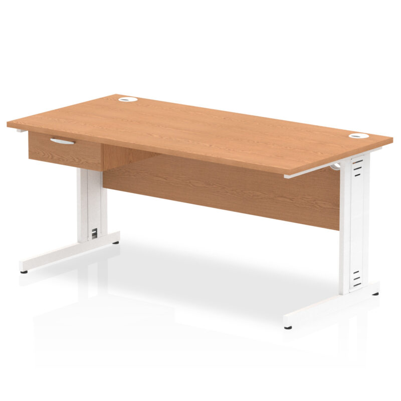 Surge Cable Managed Straight Desk White Frame With Single One Drawer Fixed Pedestal - Image 19