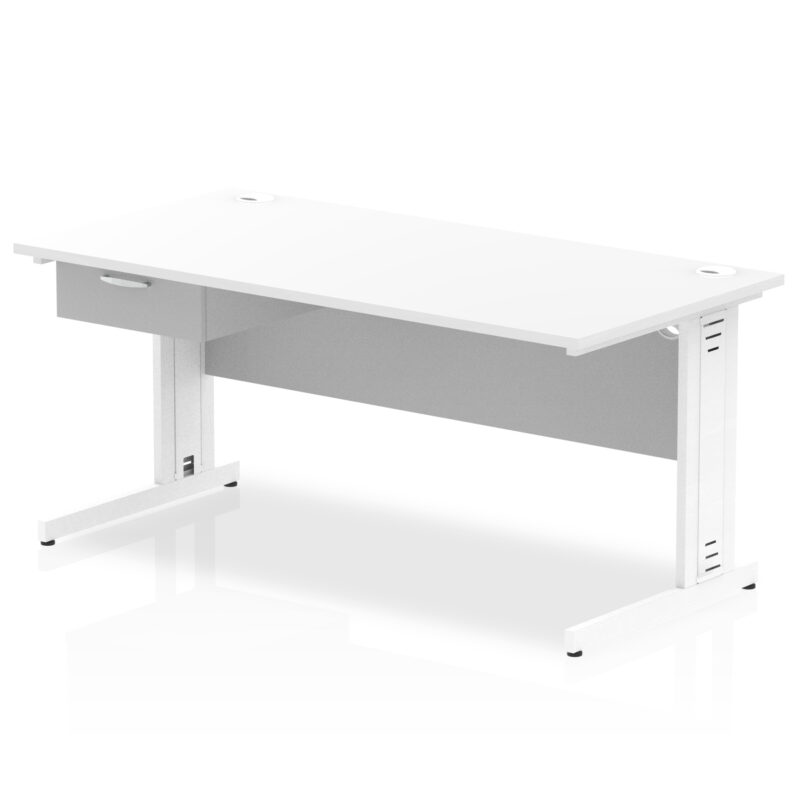 Surge Cable Managed Straight Desk White Frame With Single One Drawer Fixed Pedestal - Image 20