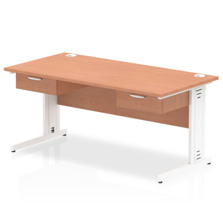 Surge Cable Managed Straight Desk White Frame With Two One Drawer Fixed Pedestals