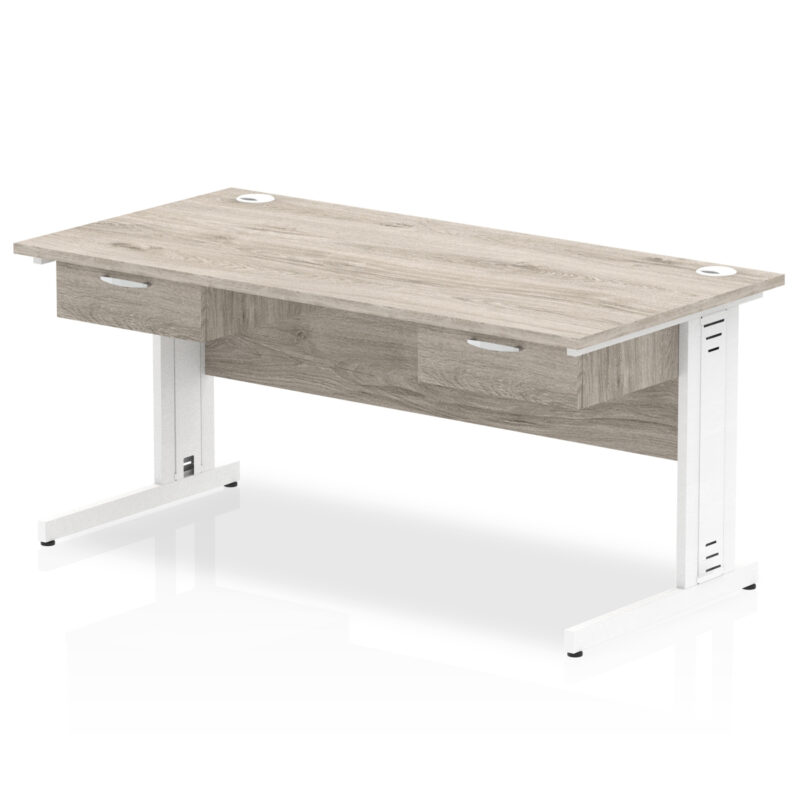 Surge Cable Managed Straight Desk White Frame With Two One Drawer Fixed Pedestals - Image 3