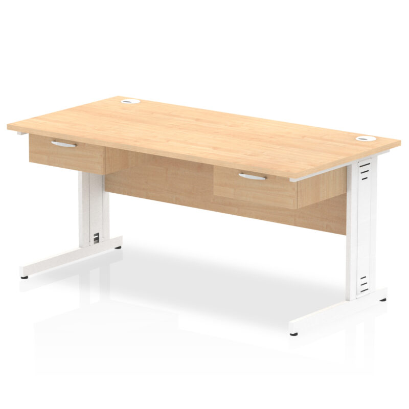 Surge Cable Managed Straight Desk White Frame With Two One Drawer Fixed Pedestals - Image 4