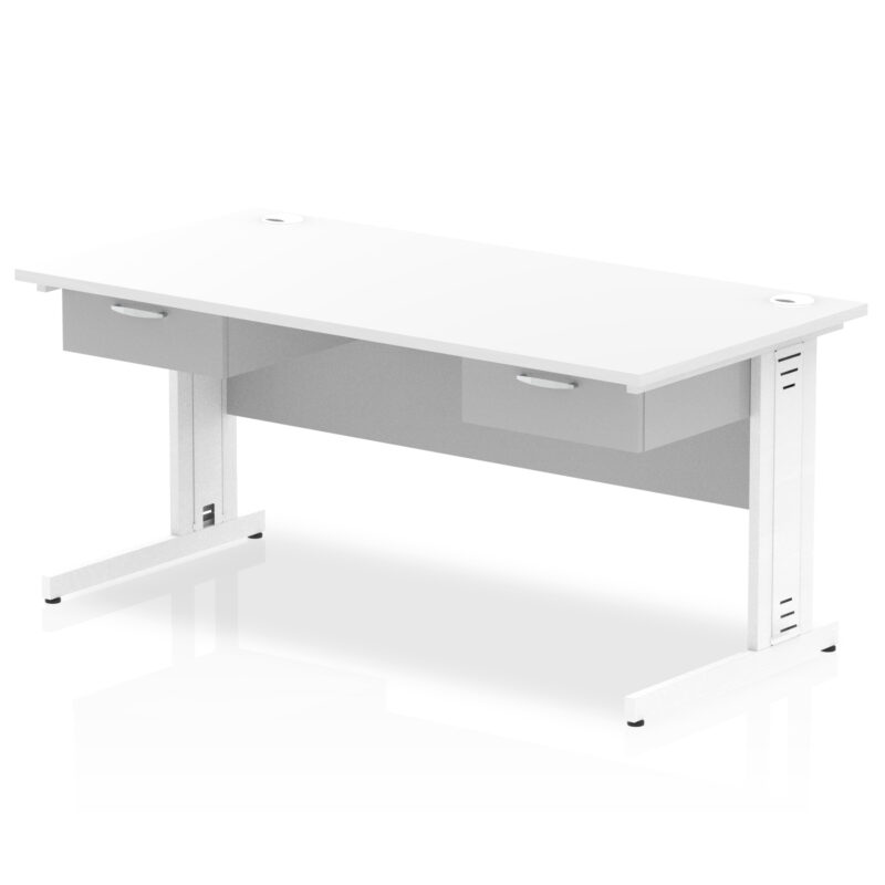 Surge Cable Managed Straight Desk White Frame With Two One Drawer Fixed Pedestals - Image 6