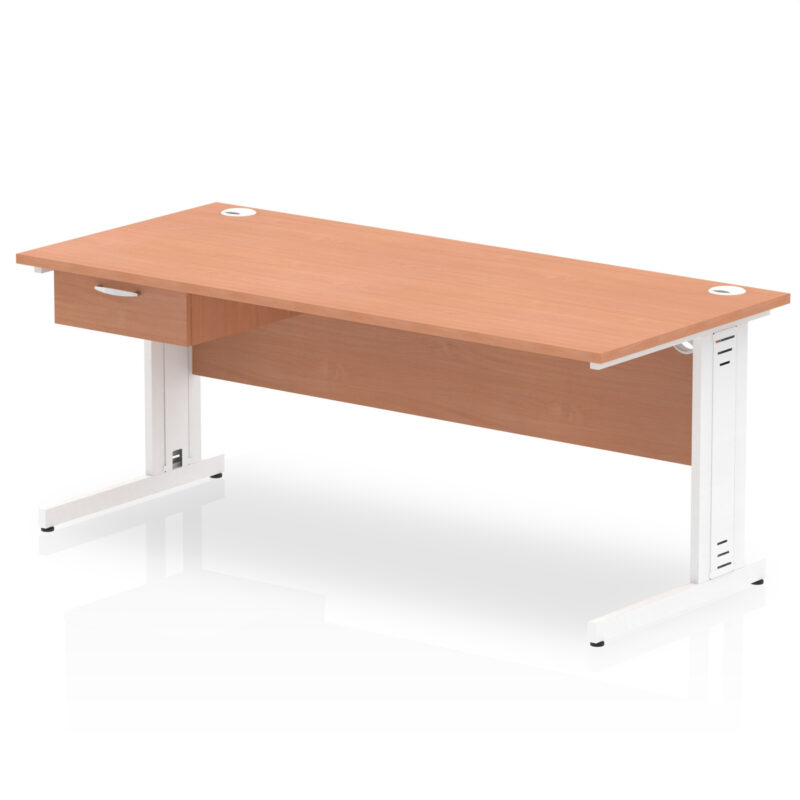 Surge Cable Managed Straight Desk White Frame With Single One Drawer Fixed Pedestal - Image 22