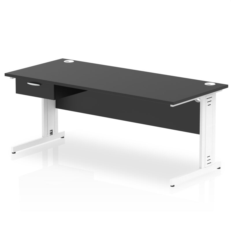 Surge Cable Managed Straight Desk White Frame With Single One Drawer Fixed Pedestal - Image 23