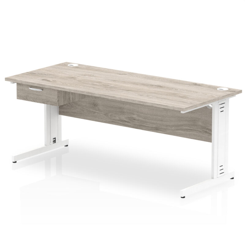 Surge Cable Managed Straight Desk White Frame With Single One Drawer Fixed Pedestal - Image 24