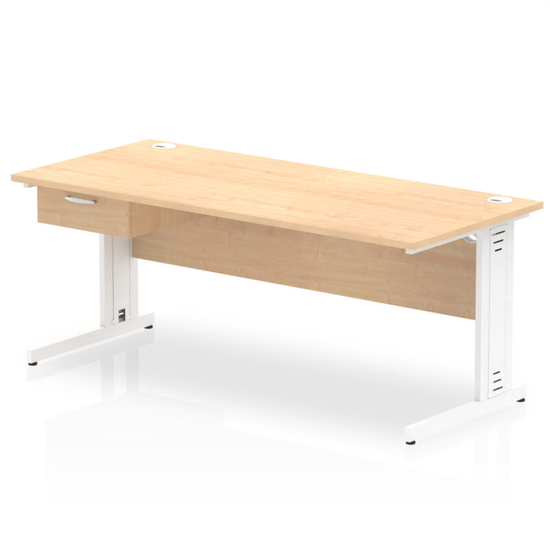 Surge Cable Managed Straight Desk White Frame With Single One Drawer Fixed Pedestal - Image 25