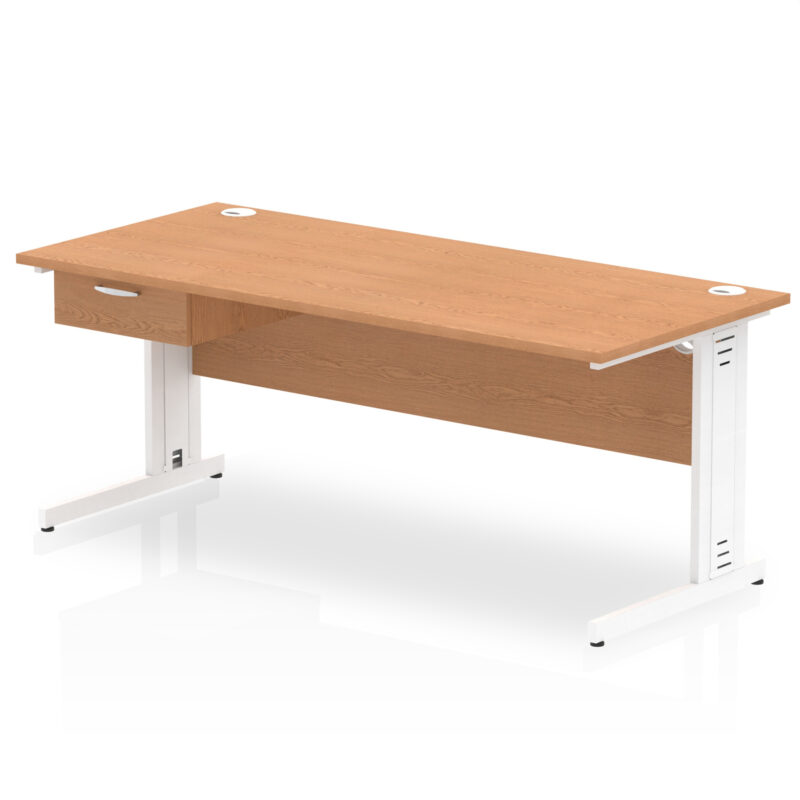 Surge Cable Managed Straight Desk White Frame With Single One Drawer Fixed Pedestal - Image 26
