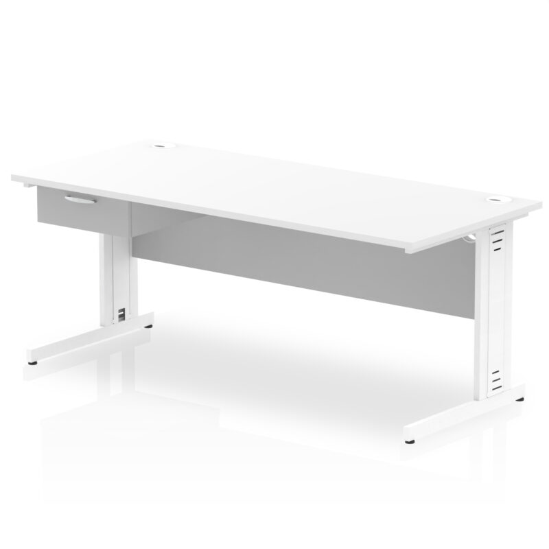 Surge Cable Managed Straight Desk White Frame With Single One Drawer Fixed Pedestal - Image 27