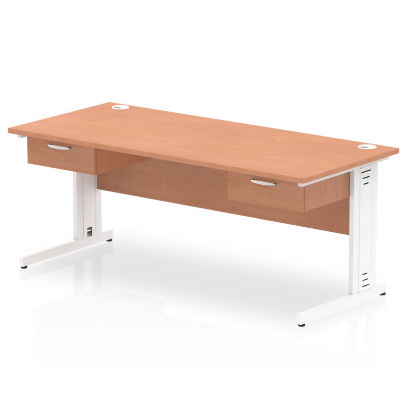 Surge Cable Managed Straight Desk White Frame With Two One Drawer Fixed Pedestals - Image 8