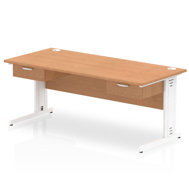 Surge Cable Managed Straight Desk White Frame With Two One Drawer Fixed Pedestals - Image 12
