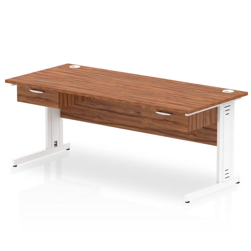Surge Cable Managed Straight Desk White Frame With Two One Drawer Fixed Pedestals - Image 14