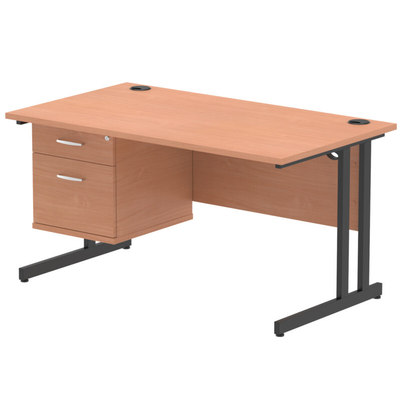 Surge 1400mm Cantilever Straight Desk With Single Fixed Pedestal - Image 121
