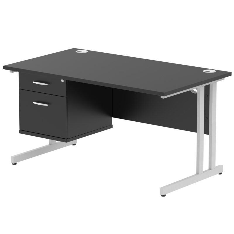Surge 1400mm Cantilever Straight Desk With Single Fixed Pedestal - Image 119
