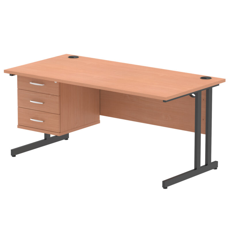 Surge 1600mm Cantilever Straight Desk With Single Fixed Pedestal - Image 55