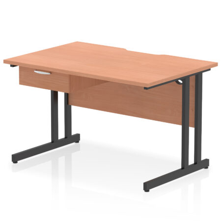Surge Scalloped Edge Cantilever Straight Desk With Single One Drawer Fixed Pedestal