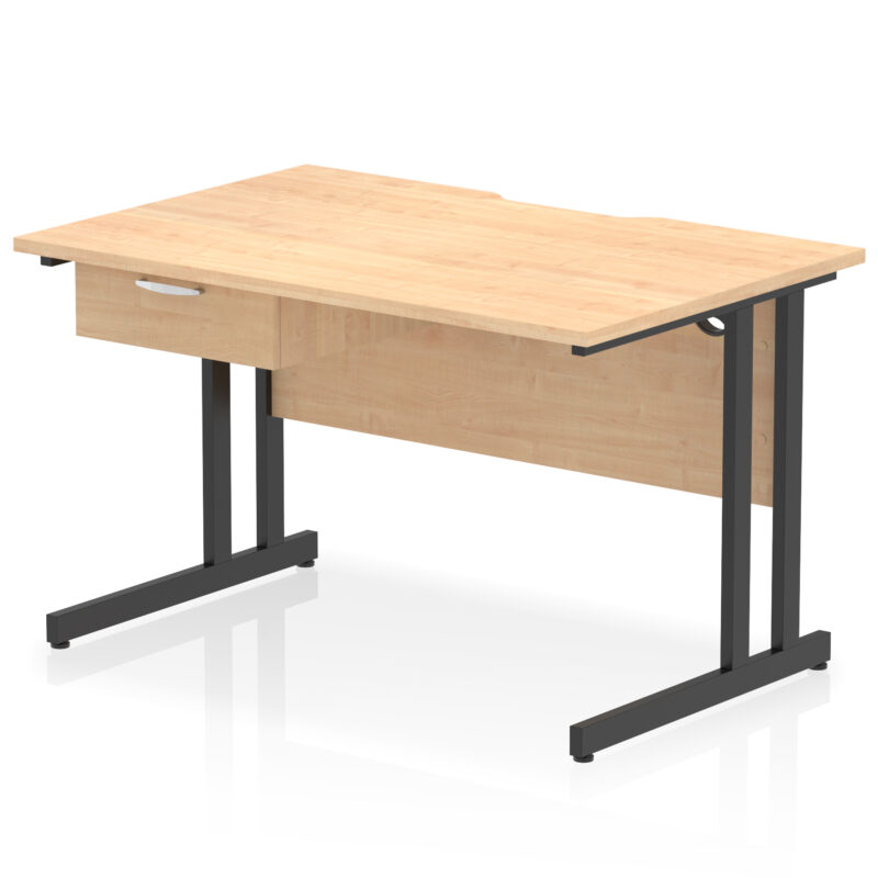 Surge Scalloped Edge Cantilever Straight Desk With Single One Drawer Fixed Pedestal - Image 3