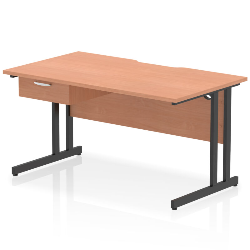 Surge Scalloped Edge Cantilever Straight Desk With Single One Drawer Fixed Pedestal - Image 7