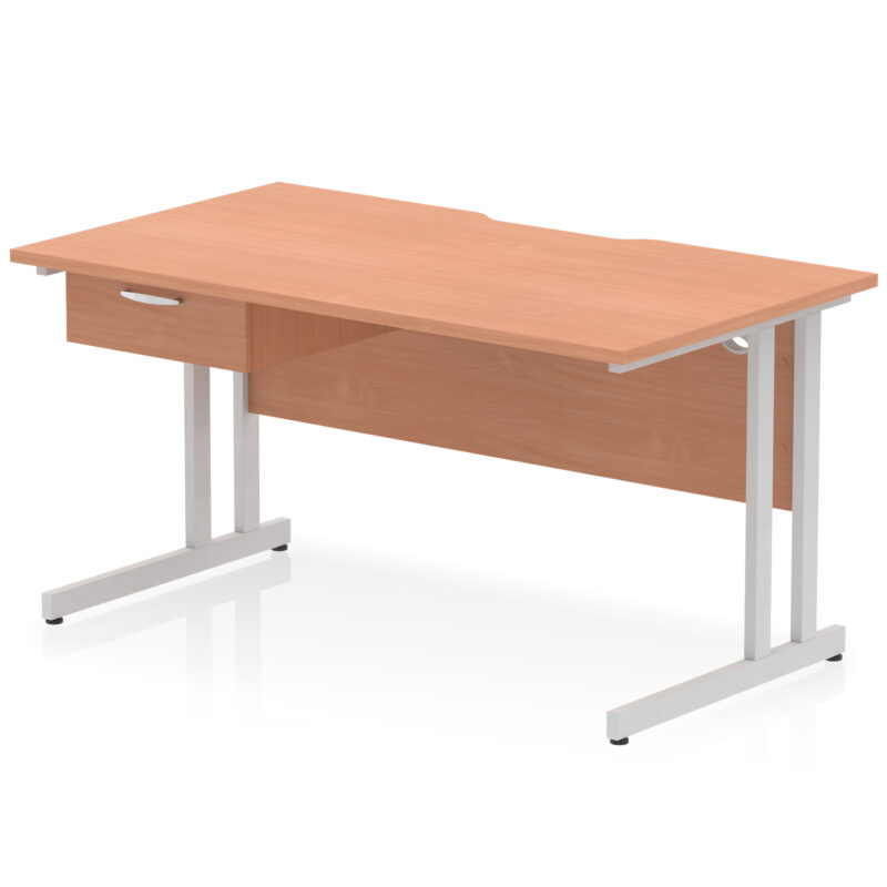 Surge Scalloped Edge Cantilever Straight Desk With Single One Drawer Fixed Pedestal - Image 25