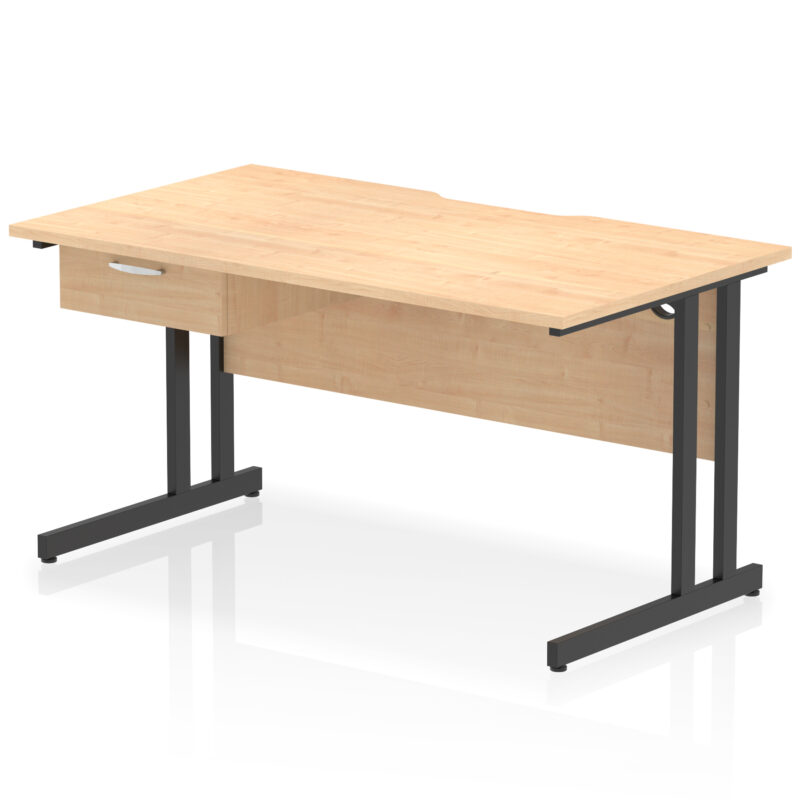 Surge Scalloped Edge Cantilever Straight Desk With Single One Drawer Fixed Pedestal - Image 9