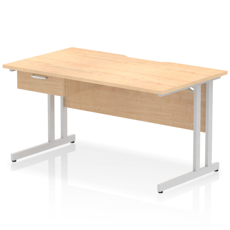 Surge Scalloped Edge Cantilever Straight Desk With Single One Drawer Fixed Pedestal - Image 27