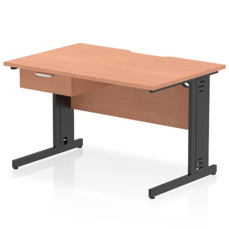 Surge Scalloped Edge Cable Managed Straight Desk With Single One Drawer Fixed Pedestal