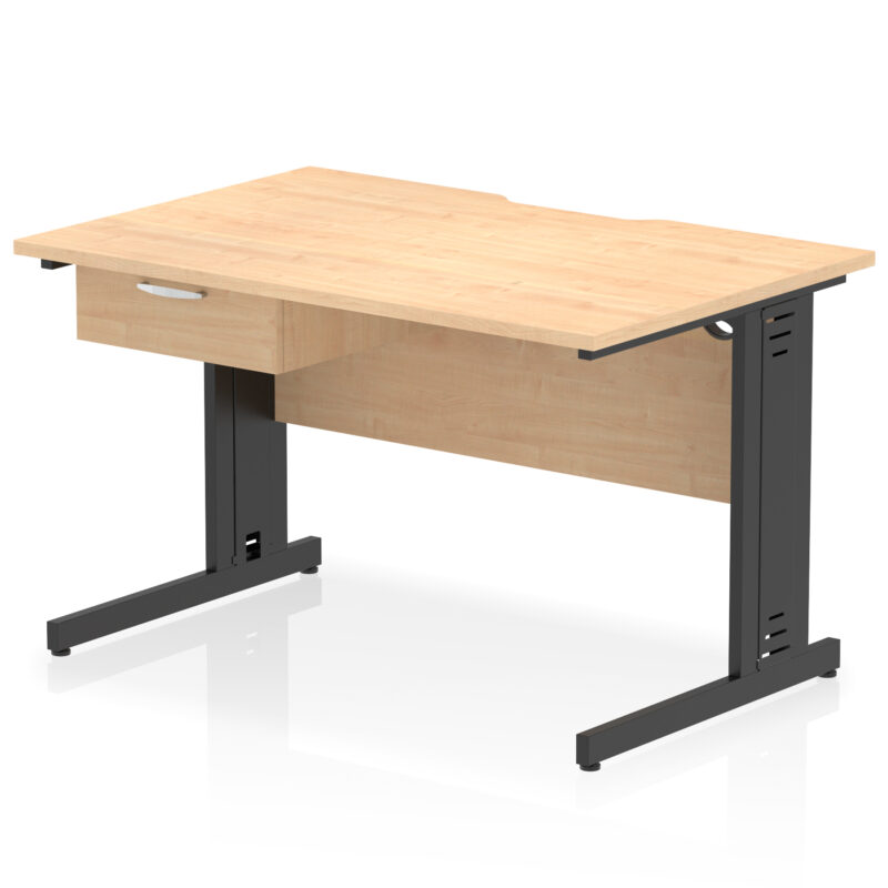 Surge Scalloped Edge Cable Managed Straight Desk With Single One Drawer Fixed Pedestal - Image 3