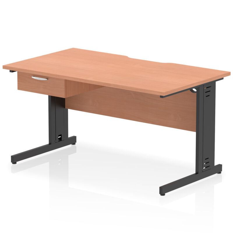 Surge Scalloped Edge Cable Managed Straight Desk With Single One Drawer Fixed Pedestal - Image 7