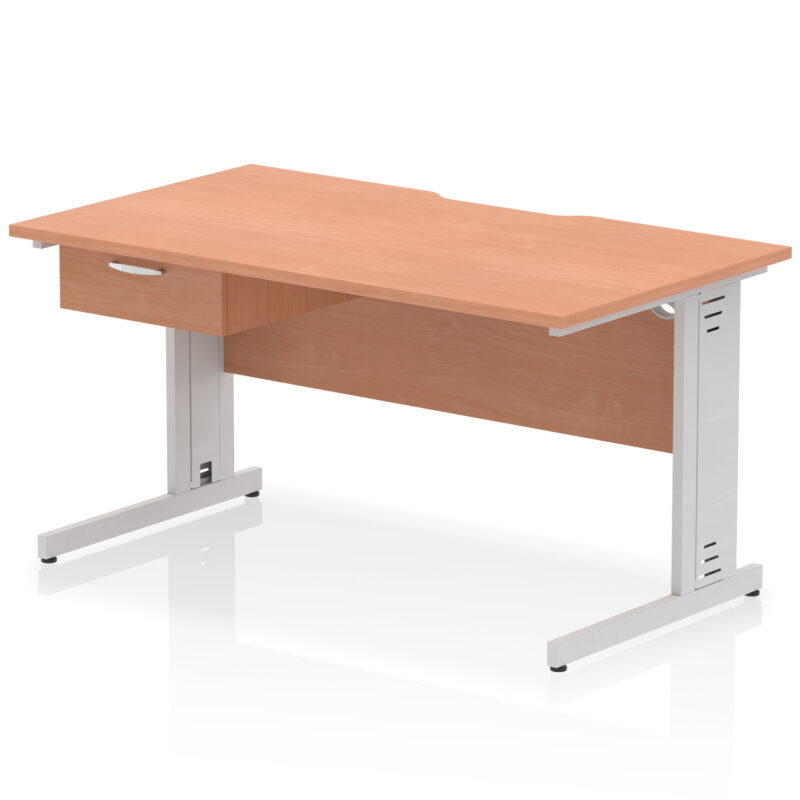 Surge Scalloped Edge Cable Managed Straight Desk With Single One Drawer Fixed Pedestal - Image 25