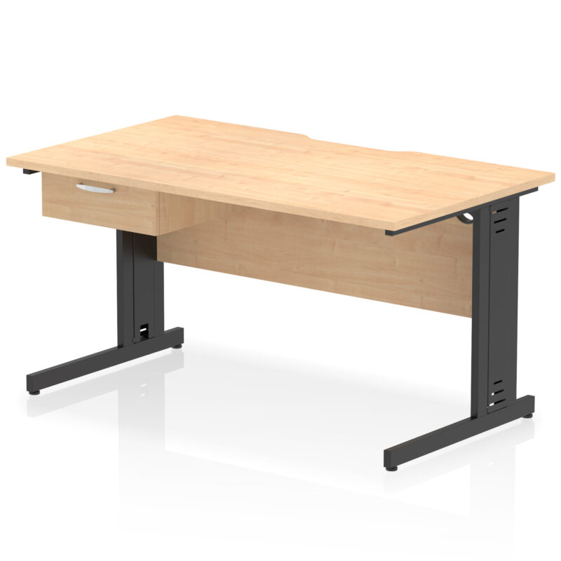 Surge Scalloped Edge Cable Managed Straight Desk With Single One Drawer Fixed Pedestal - Image 9