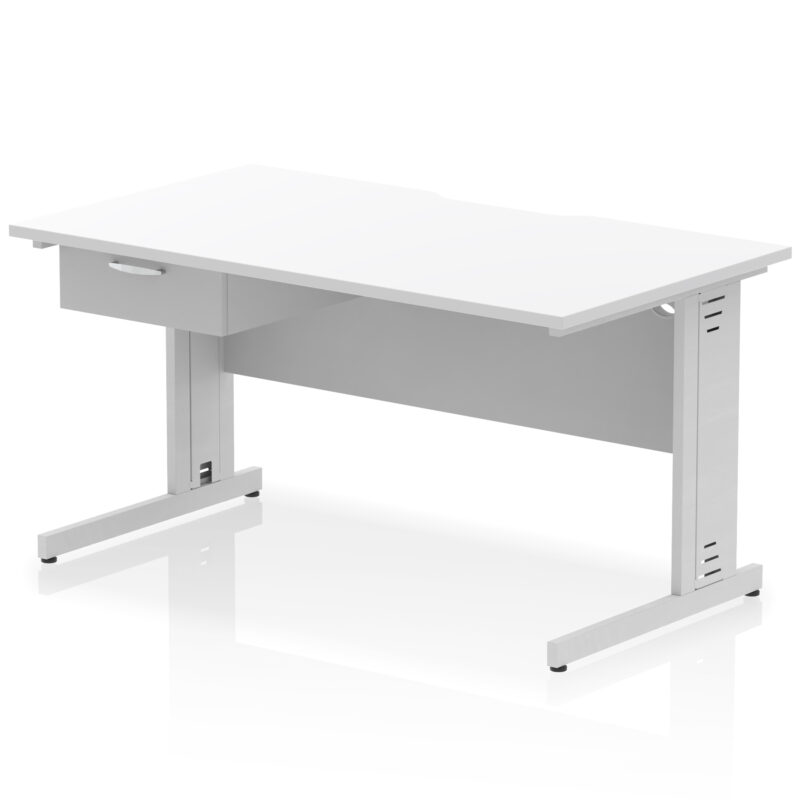 Surge Scalloped Edge Cable Managed Straight Desk With Single One Drawer Fixed Pedestal - Image 30