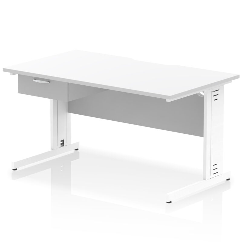 Surge Scalloped Edge Cable Managed Straight Desk With Single One Drawer Fixed Pedestal - Image 51