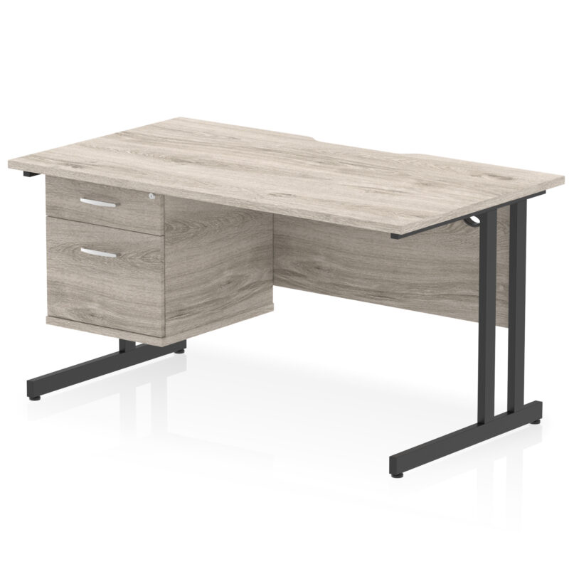 Surge Scalloped Edge 1400mm Cantilever Straight Desk With Single Fixed Pedestal - Image 6