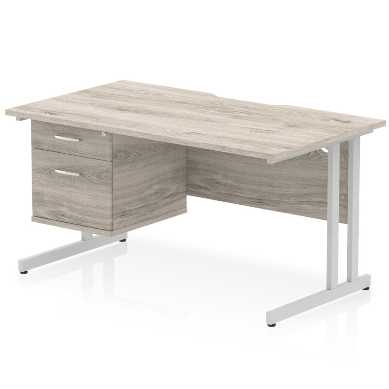 Surge Scalloped Edge 1400mm Cantilever Straight Desk With Single Fixed Pedestal - Image 7