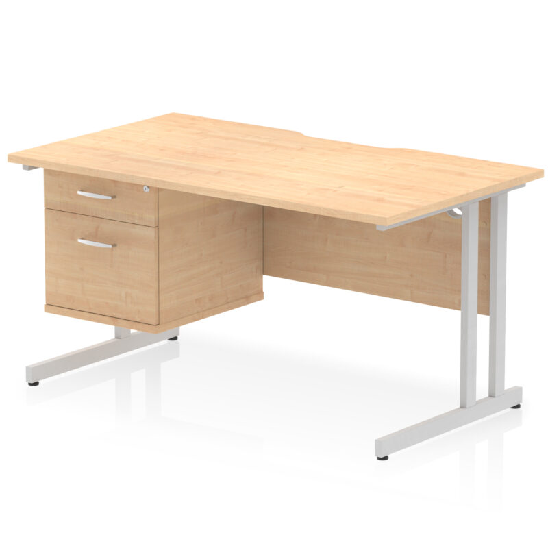 Surge Scalloped Edge 1400mm Cantilever Straight Desk With Single Fixed Pedestal - Image 10