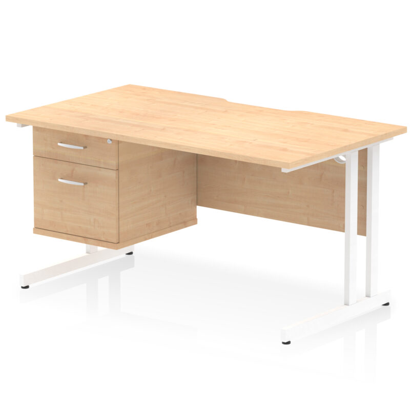 Surge Scalloped Edge 1400mm Cantilever Straight Desk With Single Fixed Pedestal - Image 11