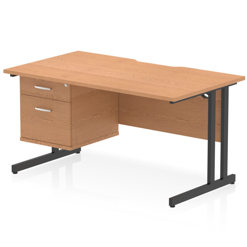 Surge Scalloped Edge 1400mm Cantilever Straight Desk With Single Fixed Pedestal - Image 12