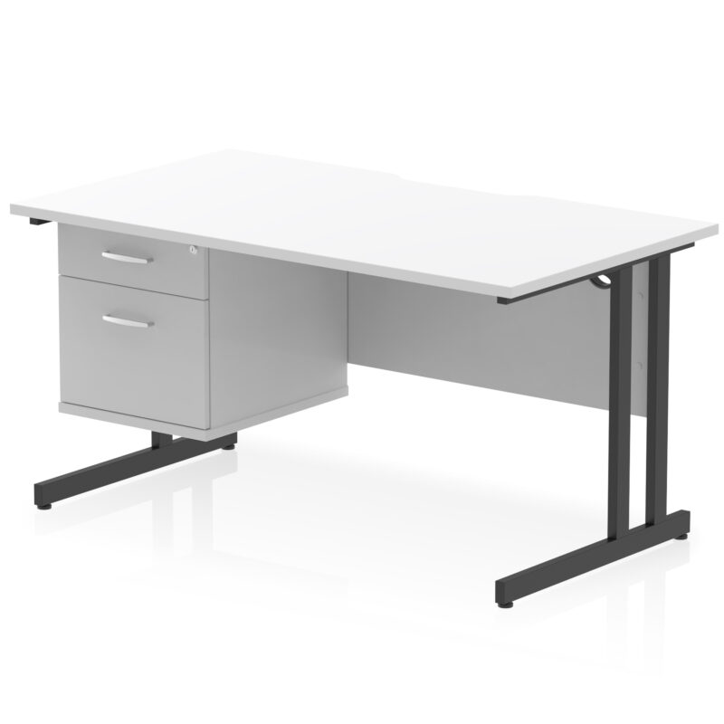 Surge Scalloped Edge 1400mm Cantilever Straight Desk With Single Fixed Pedestal - Image 18