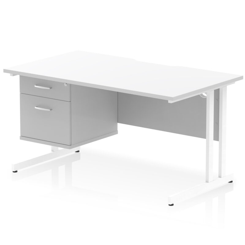 Surge Scalloped Edge 1400mm Cantilever Straight Desk With Single Fixed Pedestal - Image 20