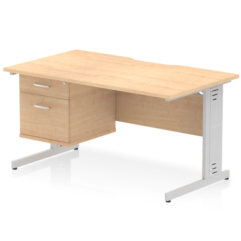 Surge Scalloped Edge 1400mm Cable Managed Straight Desk With Single Fixed Pedestal - Image 10