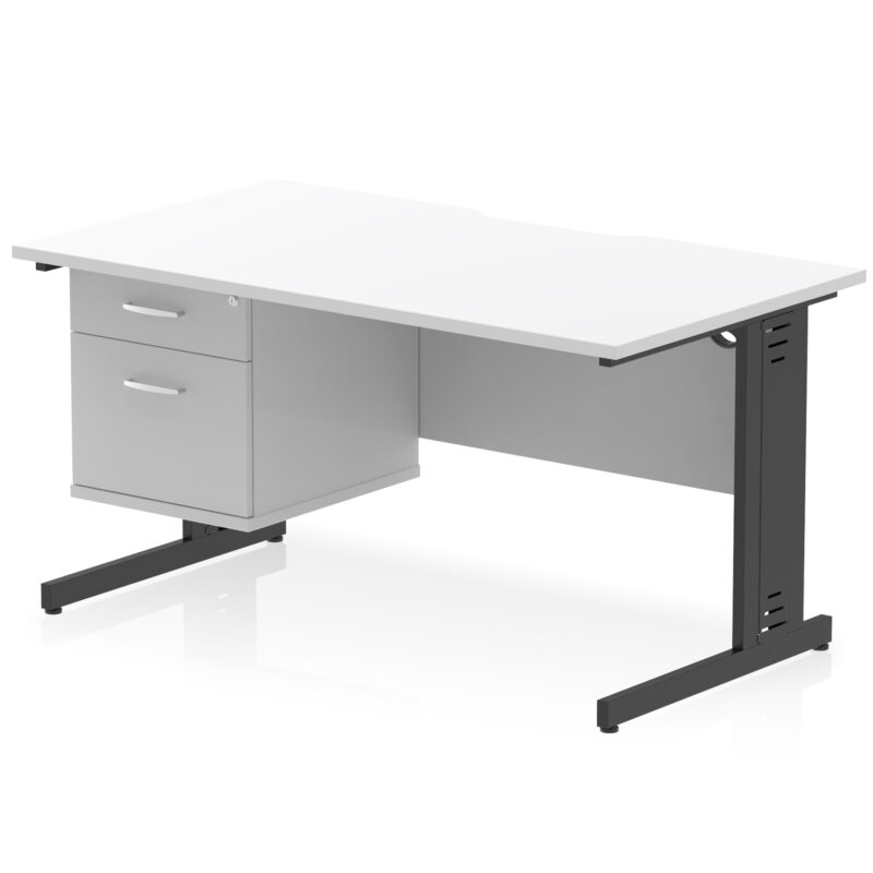 Surge Scalloped Edge 1400mm Cable Managed Straight Desk With Single Fixed Pedestal - Image 18