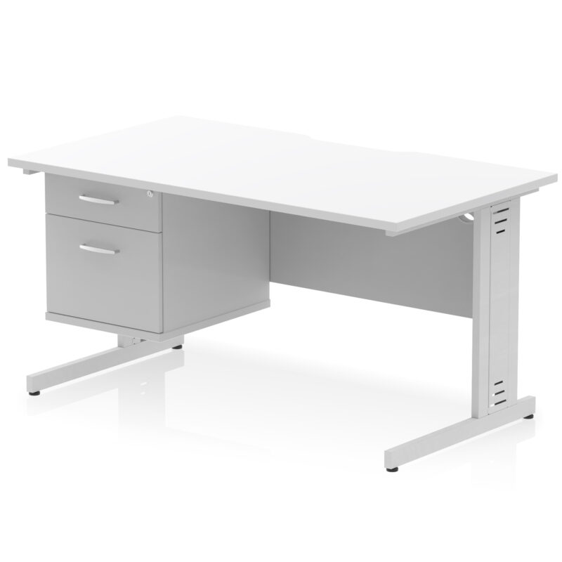 Surge Scalloped Edge 1400mm Cable Managed Straight Desk With Single Fixed Pedestal - Image 19